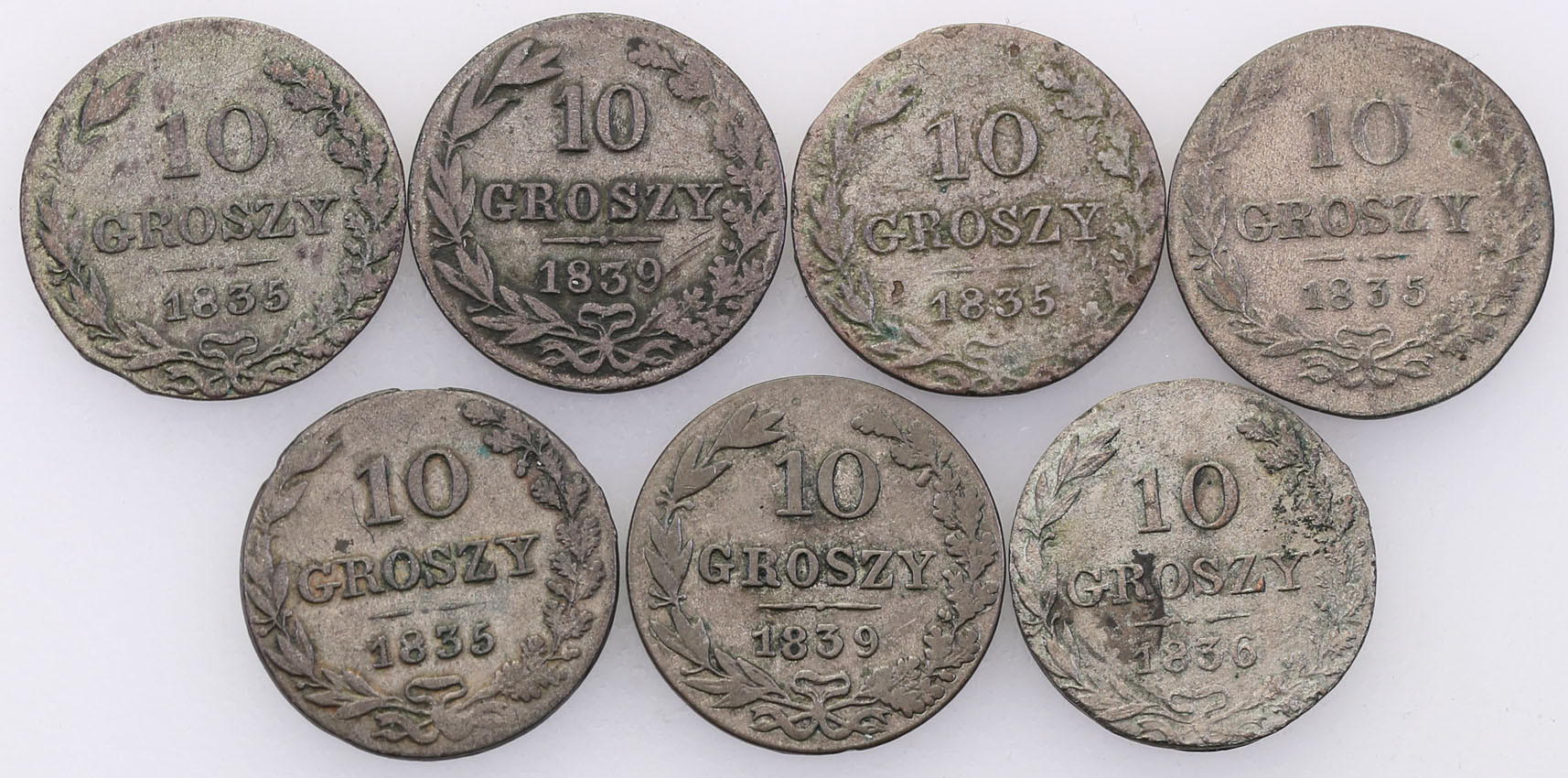Polska XIX w./Rosja. 10 groszy 1835-1839 MW, Warszawa – zestaw 7 szt.